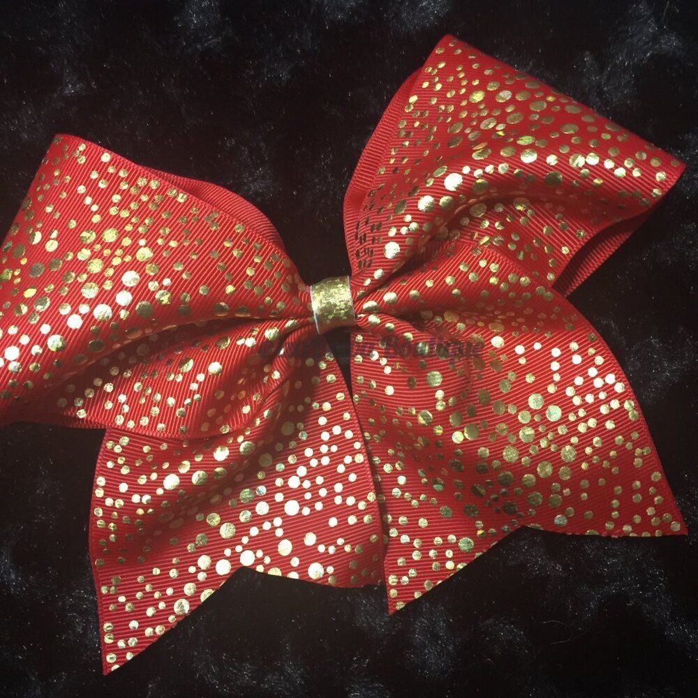 Red Gold dot Print Cheer Bow  HAND CRAFTED  CB1095  NWT Boutique